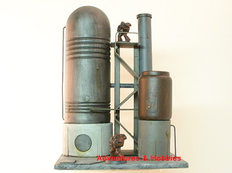 Large industrial processing tower with storage tank and waste gas chimney - UniversalTerrain.com